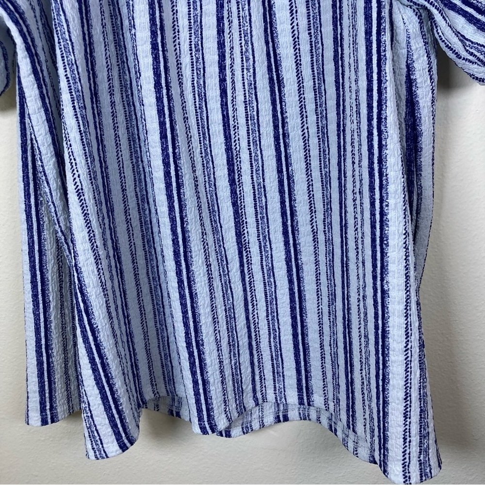 SHOL Los Angeles Blue White Stripe Smocked Peasant Top 3X - Picture 12 of 13